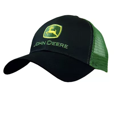 John Deere Men/Unisex One Size Logo Mesh 100% Cotton Twill Cap/Hat Black/Green • $26