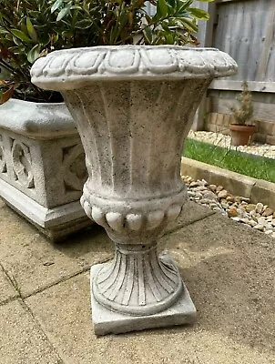 Fluted Stone Urn Garden Statue Outdoor Ancient Classical Planter Trough Ornament • £34.99