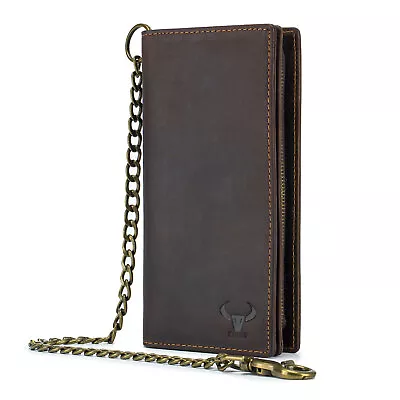 Men Long Wallet With Chain Genuine Leather Biker Trucker Bifold Clutch Handbag • $19.99