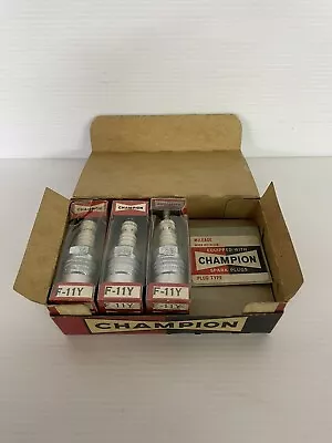 Vintage Champion Spark Plug Box W/ 8 Plugs F-11Y W/ Dealer Installation Sticker • $34.95