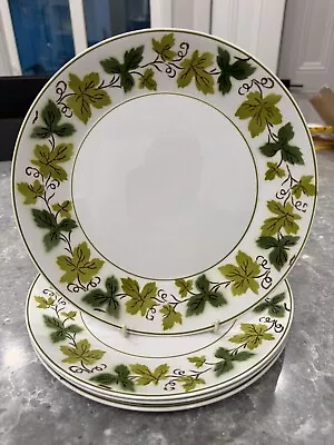 Set Of  4 Vintage 1970’s  MIKASA Cera-Stone 10” Green Wood Dinner Plates #3137 • $40