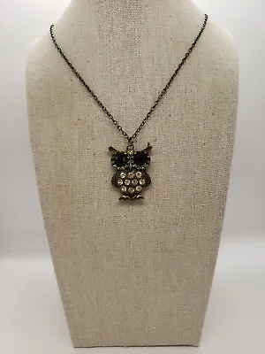 Vintage Bronze Tone Owl Pendant Necklace 26  C-82 • $3.49