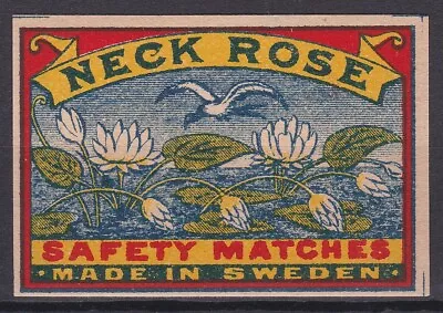 Old Matchbox Label Sweden Neck Rose • $3