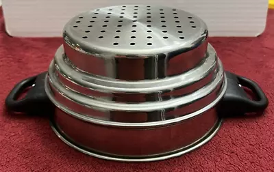 Steamer Insert Stainless Steel 3 Tiered Sizes Dual Handles Fits Pots 6  7  & 8  • $15.75