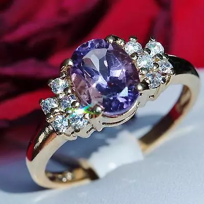 10k Yellow Gold Ring 1.50ct Amethyst & Crystal Size 6 Handmade Vintage 2.40gr • $2950