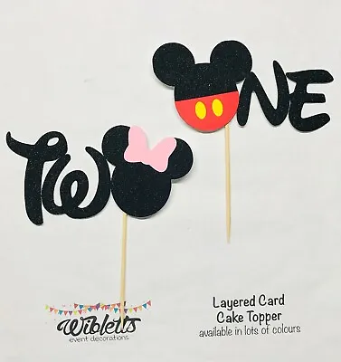 MICKEY MINNIE MOUSE THEME ONE 1 1st Or TWO 2 2nd BIRTHDAY PARTY CAKE TOPPER EARS • $9.18