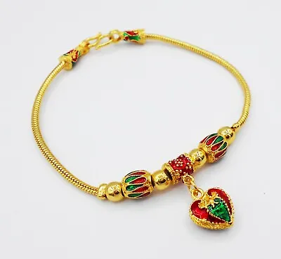 $30.67 • Buy Lai Thai,Heart 18K 23K 24K Thai Style Baht Yellow Gold GP Bracelet Jewelry Women
