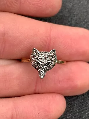 15ct Gold Diamond Fox Ring • £122