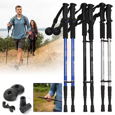 1 Pair Walking Sticks Set Poles Anti-Shock Telescopic Adjustable Trekking Hiking • £10.99