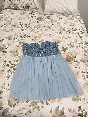 CITY CHIC Size M/18 Blue Sequin Short Strapless Mesh Wedding Formal Dress • $20