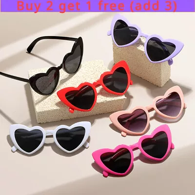 Retro Lolita Love Heart Shape Sunglasses Cat Eye Vintage UV400 Shades UK • £1.97