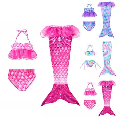 Tutu Tulle Mermaid Tail Swimwear Kids Girls Bikini Set Swimming Costume Swimsuit • £15.72