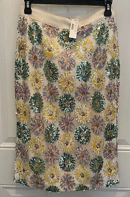 NWT J.Crew No. 2 Pencil In Sequin Floral Daisy Medallion Flower Skirt 2 • $99.99