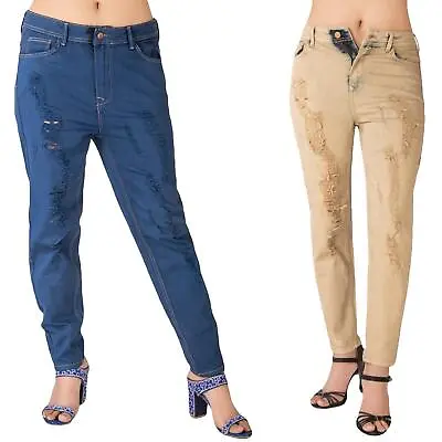 Womens Skinny Ripped Jeans Stretchy Ladies Slim Fit Denim Pants Jeggings Trouser • £6.99