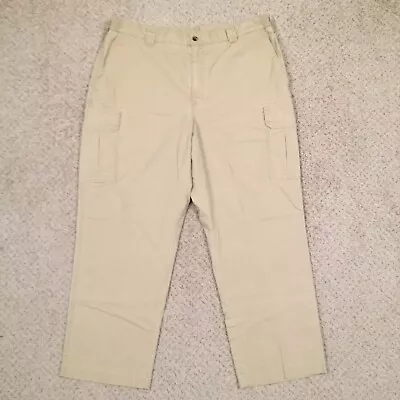 LL Bean Pants Men's Size 40 Beige Flat Front Cargo Elastic Waist • $23.99