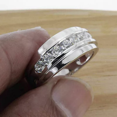 1 Ct Men's Lab-Created White Diamond Wedding Band Ring In 14K White Gold Finish • $102.40