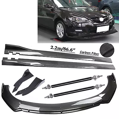 Carbon Fiber Front Bumper Spoiler 86.6  Side Skirt Kit For 2004-21 Mazda 2 3 5 • $149.99