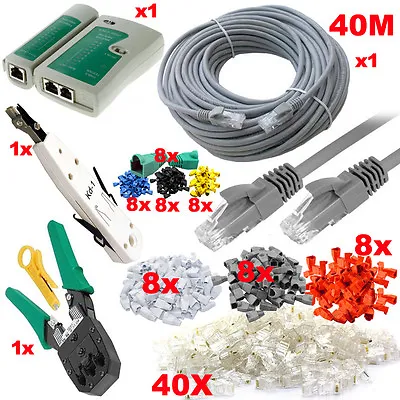 £20.95 • Buy 40m Ethernet Network RJ45 Cat5e Cable Tester Crimping Punch Tool Boots Connector