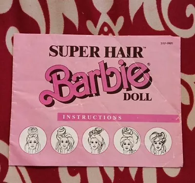 Vintage Barbie Doll Super Hair Instruction Booklet Pink Mattel 1986 Paper • $7.50