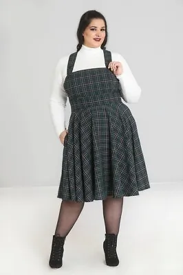 Bnwt Hell Bunny Peebles Pinafore Green 2xl 18 Dress Full Circle 50s Retro • £45