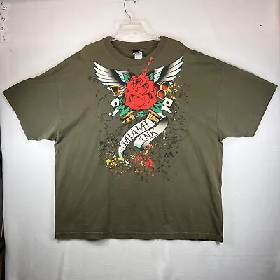 Miami Ink Shirt Mens 2XL? Green Rose Wings Tattoo Graphic Art 2008 Crew Neck • $25