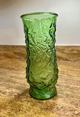 Vintage EO Brody Co. Green Crinkle Glass Flower Vase • $13