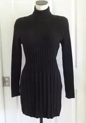 Vivienne Tam Vtg 90s Black Unique Tri-Rib Knit T-Neck Bodycon Dress 2 XS S EUC • $144.99