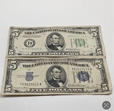 1934 $5 Dollar Bill Silver Certificate & 1934 $5 Dollar Bill • $1