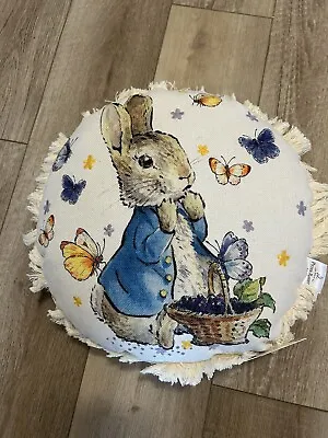 New Peter  Rabbit Beatrix Potter Decorative Round Throw Pillow 16 In W/Fringe • $42.99