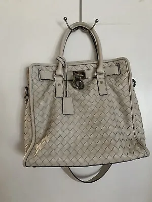 MICHAEL KORS WOVEN Ivory Leather HAMILTON SATCHEL TOTE W/LOCK & KEY • $125