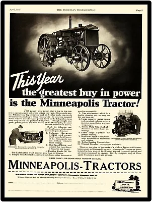 1931 Minneapolis Power Implement Co. New Metal Sign: The Minneapolis Tractor • $19.88