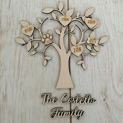 £1.99 • Buy Personalised Wooden Family Tree - Engraved Hearts Available - MDF/Birch 