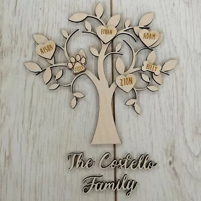 £1.99 • Buy Personalised Wooden Family Tree - Engraved Hearts Available - MDF/Birch 