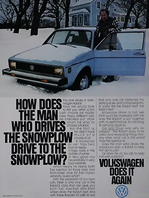1979 Volkswagen Rabbit The Snowplow Vintage Original Print Ad 8.5 X 11  • $6.95