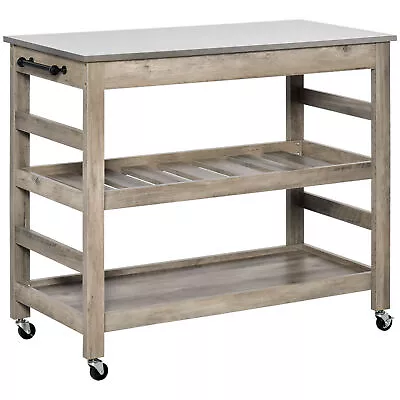 Rolling Kitchen Island Utility Trolley Serving Kitchen Cart Bottom Middle Shelf • $155.99