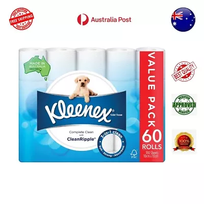 Kleenex Complete Clean Toilet Paper 60 Count (1x60 Rolls) - Free Postage • $39.99