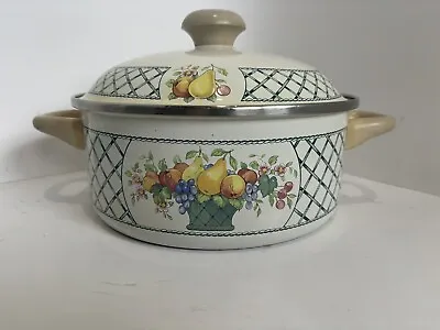 Villeroy & Boch Enamel Pot Basket Floral Germany W/Lid 4 Quart Cookware • $29.95