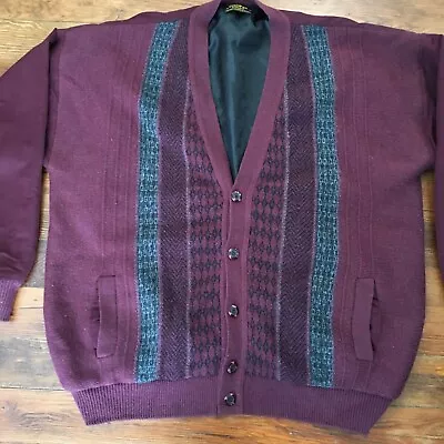 Vtg Cooper Knitting Mills Wool Blend Maroon Men's XL Lined Cardigan Sweater • $19.98