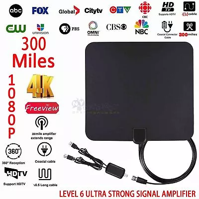 TV Antenna Indoor Outdoor HDTV Free HD Digital Channels 13 Ft Coax 4K 1080P Free • £10.87