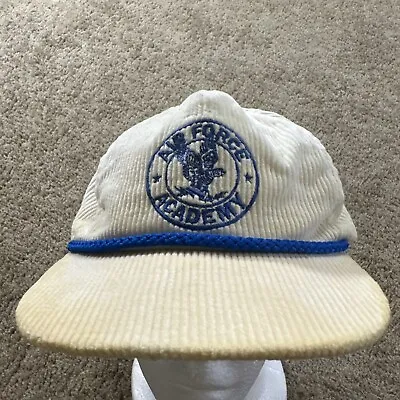 Vintage Air Force Academy Corduroy Hat Cap Adult White Strapback Leather 80s 90s • $31.44