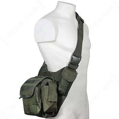 Olive Green MOLLE Shoulder PACK Military Army Tactical Sling Messenger BAG • £34.95