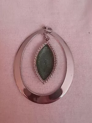 Vintage Sarah Coventry Silvertone And Green Pendant • $10.99