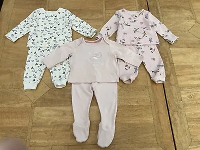Baby Girl 2 Piece Pyjamas Bundle - 3 Pairs -  Age 3-6m • £3