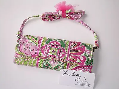 Vera Bradley PINWHEEL PINK SLEEK WALLET Crossbody PURSE Coin CHECKBOOK Strap EUC • $39.95