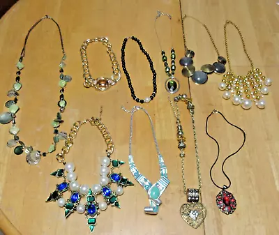 Lot Necklace Many New Some Vtg Red Black Blue Green Gold Silver Tone Statement • $17.49