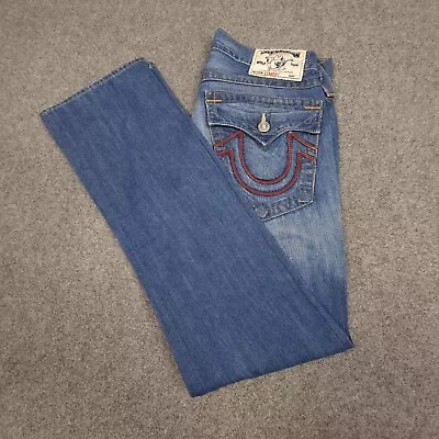 True Religion Jeans Men 32 Blue Straight Pants Made In Usa Denim Cotton Size 32 • $51.41