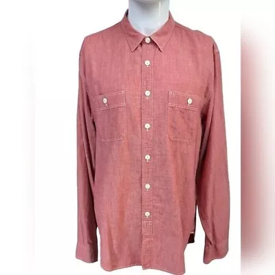 J.Crew Linen Shirt Adult Large Coral Button Down Authentic Workwear Oxford Mens • $24.98