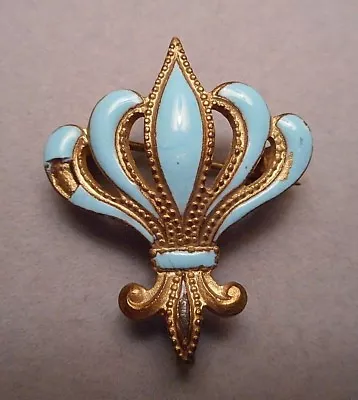 Old Victorian Gold Filled Sky Blue Enameled Fleur De Lis Brooch For Lapel Watch • $19.99