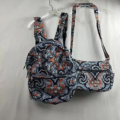 Vera Bradley Backpack And Tote Bag Marrakesh Pattern Blue Orange • $42.46