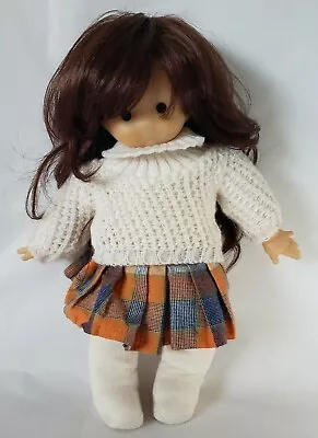Vintage 12  Stuffed Girl Doll Plastic Head Hands Brown Hair Big Eyes France • $8.50